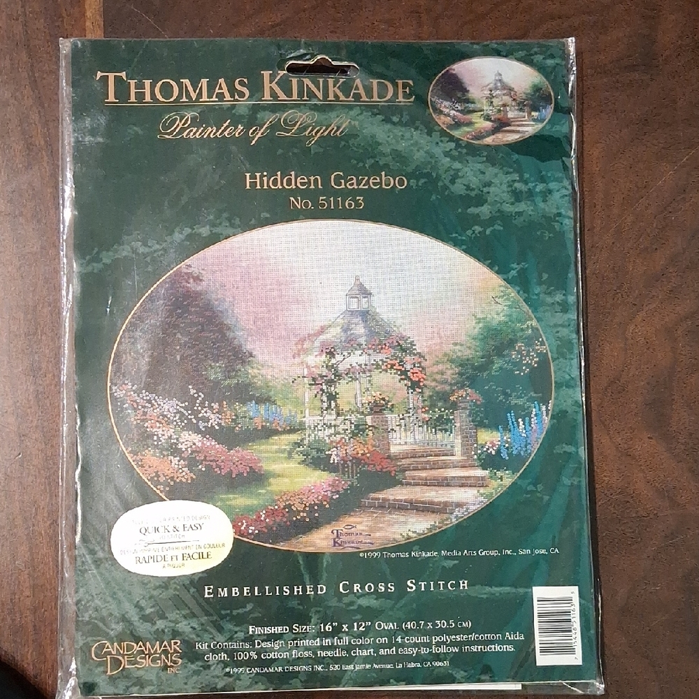 Thomas Kinkade Hidden Gazebo Cross Stitch Kit - Green and White